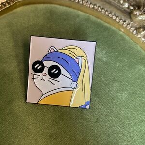 NEW Cat with a pearl earring art satire tack pin artist gift